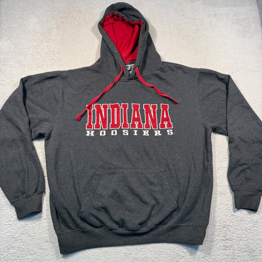 VTG‎ Y2K Stadium Athletics Indiana Hoosiers Hoodie Unisex L Grey Stitched Boxy